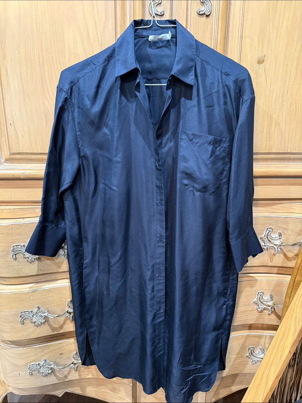 Vince Navy Blue 100% Silk Button-Up Dress
